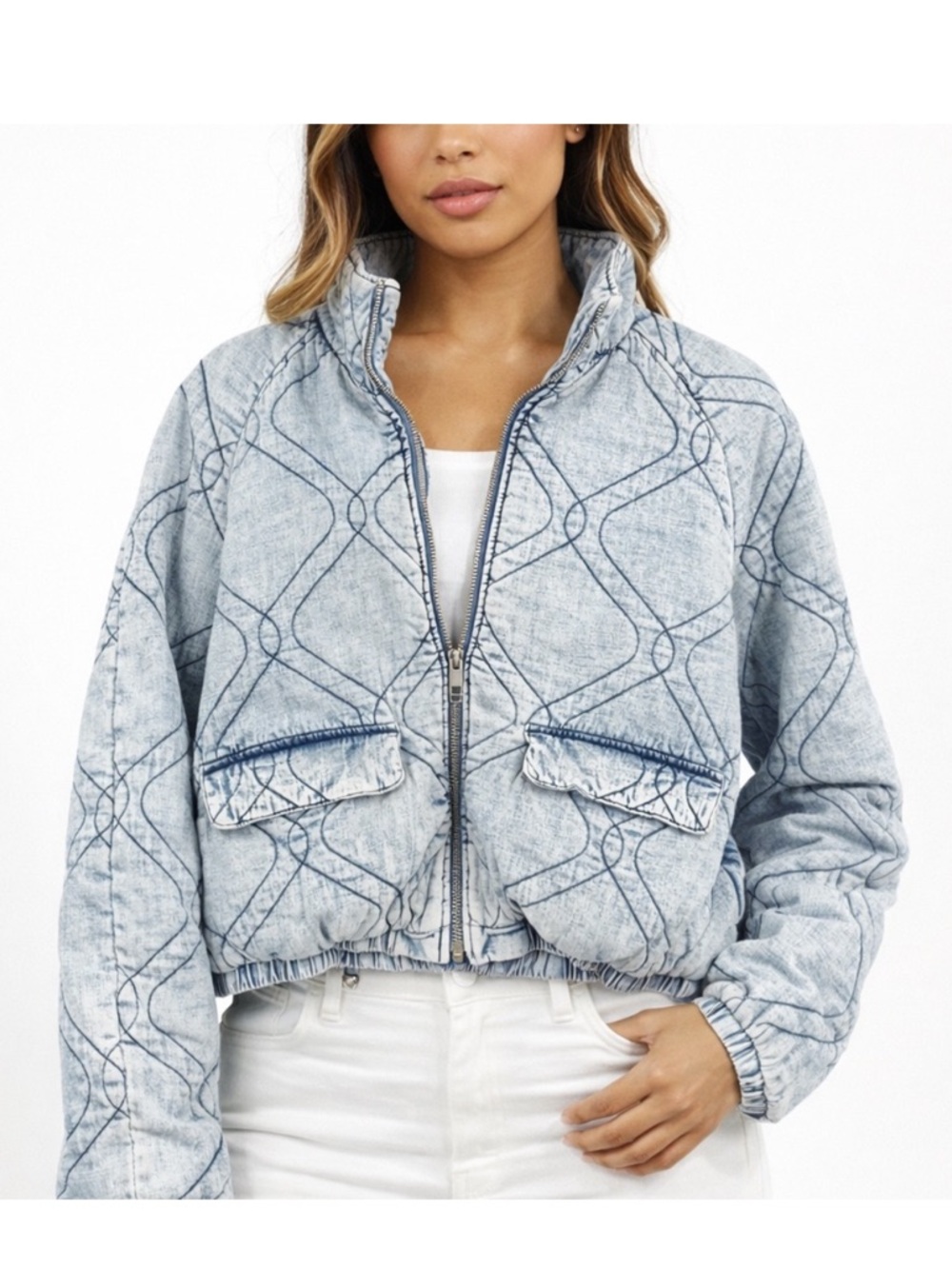 NWT Marc New York Light Wash Quilted Cropped denim Jacket women’s size M